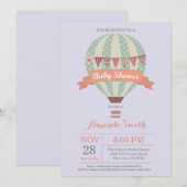 Baby shower à ballon à air chaud Invitation violet (Devant / Derrière)