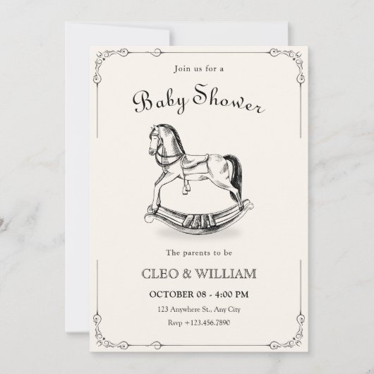 baby shower à cheval vintage Invitation (Devant)