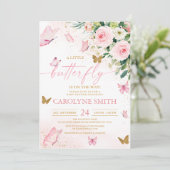 Baby shower à papillon rose pâle Invitation (Debout devant)