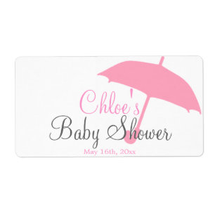 Baby shower à parapluie rose Étiquettes bouteille 