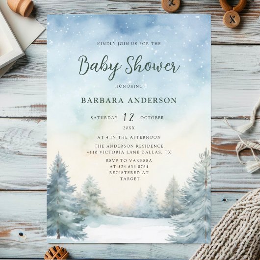 Baby shower à pin Aquarelle hiver Invitation