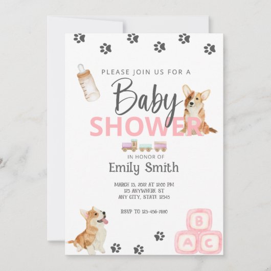 Baby shower à thème Corgi Invitation (Devant)