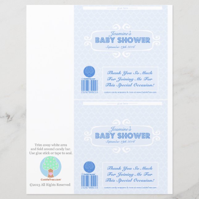 Baby shower aangepaste Snoepjes balk Blauw (Voorkant)