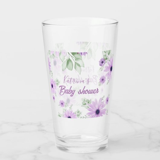 Baby shower Aangepaste Violet Waterverf Flowers Glas (Achterkant)