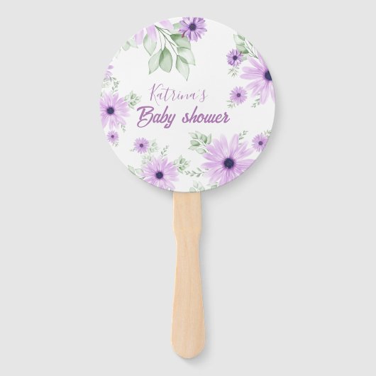 Baby shower Aangepaste Violet Waterverf Flowers Handwaaier (Voorkant)