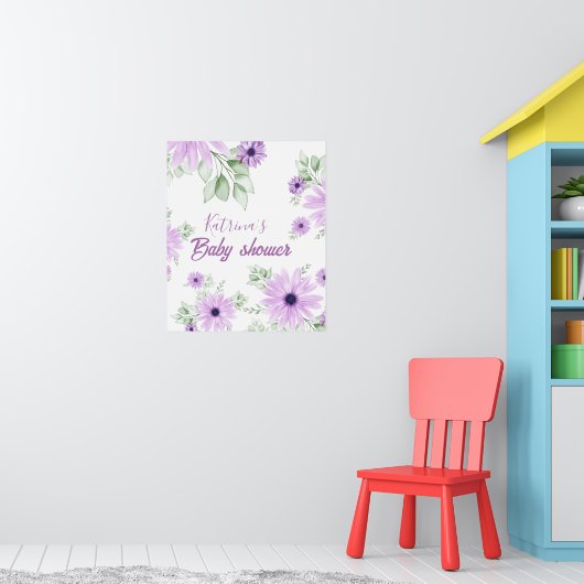 Baby shower Aangepaste Violet Waterverf Flowers Poster (Kinderkamer 1)