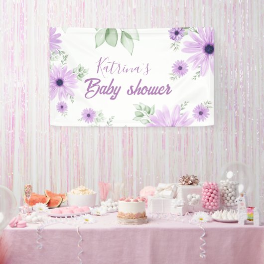 Baby shower Aangepaste Violet Waterverf Flowers Spandoek (Feest)