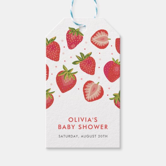 Baby shower aardbeien cadeaulabel (Voorkant)