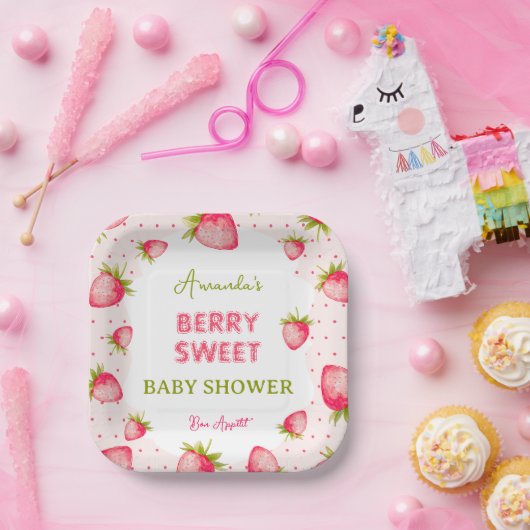 Baby shower aardbeien papieren bordje (Feest)