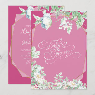 Baby Shower Aardbeien Roze Wilde Bloemen Bessen Kaart