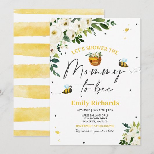 Baby shower Abeille Invitation Maman Jaune À Être (Devant / Derrière)