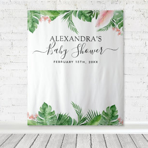 Baby Shower Achtergrond Tropisch Bloemstuk Fotohok Wandkleed