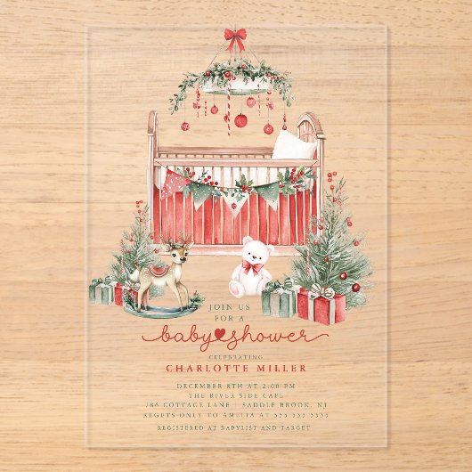 Baby shower acrylique de Noël Invitation (Recto)