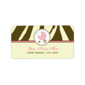 Baby shower adreslabel - bruin zebra print roze etiket (Voorkant)