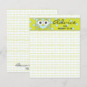 Baby shower Advice Kaart "Blue Green Owl" (Voorkant / Achterkant)
