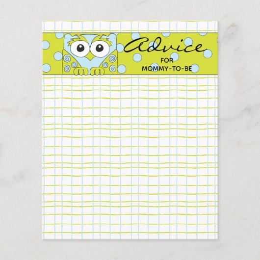 Baby shower Advice Kaart "Blue Green Owl" (Voorkant)