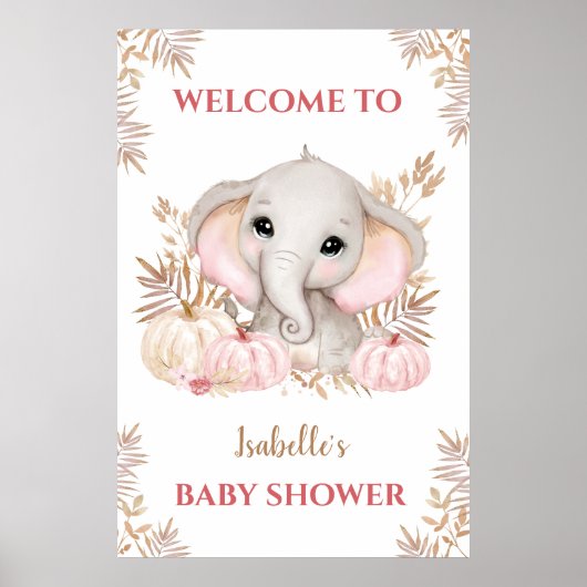 Baby shower Affiche de bienvenue d'éléphant de aut (Devant)