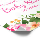 Baby shower Affiche de bienvenue rose et vert Flor (Coin)
