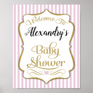 Baby shower Affiche de bienvenue rose or élégant