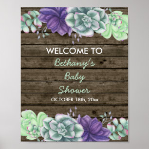 Baby shower Affiche de bienvenue Rustique Succulen