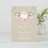 Baby shower agneau Invitation fille Ressort rose (Debout devant)