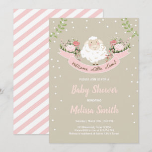 Baby shower agneau Invitation fille Ressort rose