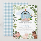 Baby shower agricole, Blue Barn Invitation (Devant / Derrière)