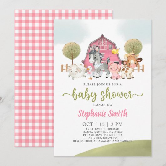 Baby shower agricole fille invitation (Devant / Derrière)
