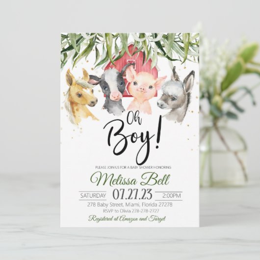 Baby shower agricole Invitation Boy Boho (Debout devant)