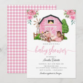 Baby shower agricole, Invitation de la grange rose (Devant / Derrière)