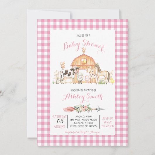 baby shower agricole Invitation fille rose (Devant)