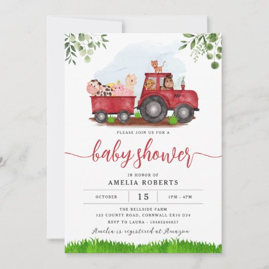 Baby shower agricole, Invitation Red Tractor (Devant)