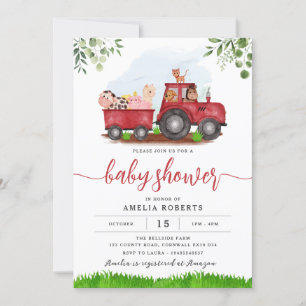 Baby shower agricole, Invitation Red Tractor