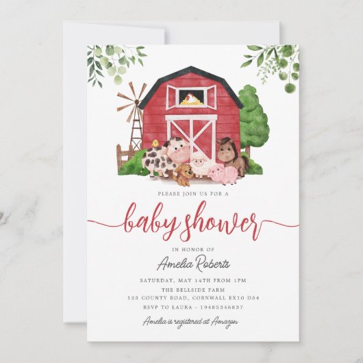 Baby shower agricole, Red Barn Invitation (Devant)