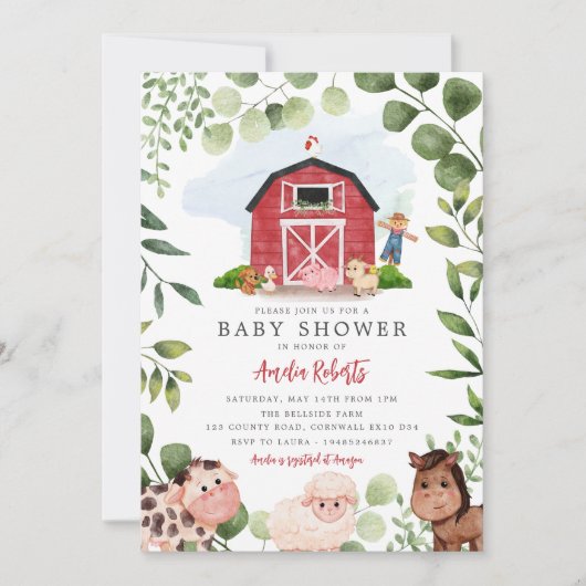 Baby shower agricole, Red Barn Invitation (Devant)