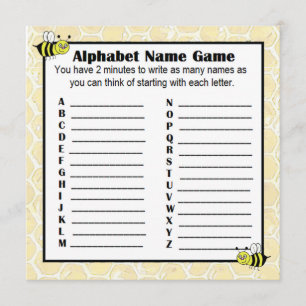 baby shower Alfabet Name Game BINGO Bumblebee Kaart