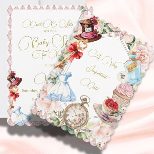 Baby shower Alice In Wonderland Roze Bloemen Kaart