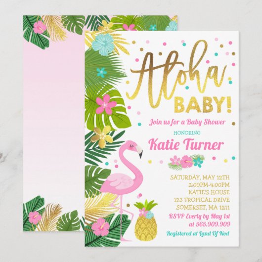 Baby shower Aloha Invitation Baby shower tropical (Devant / Derrière)