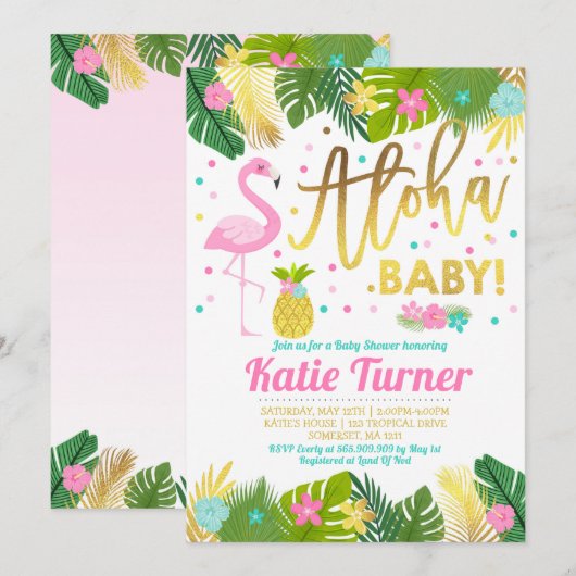 Baby shower Aloha Invitation Baby shower tropical (Devant / Derrière)