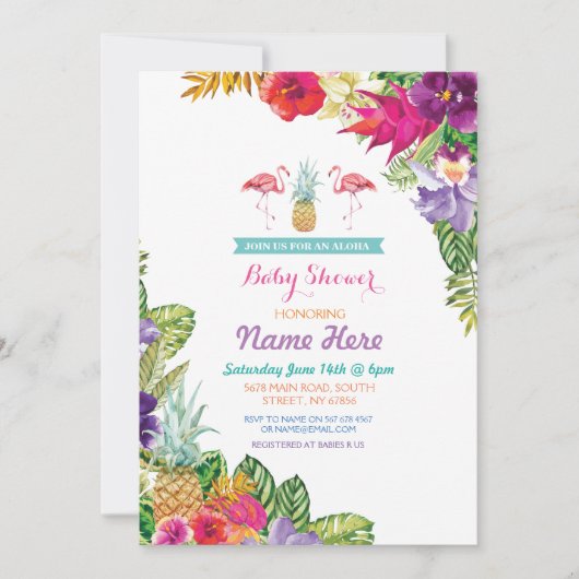 Baby shower Aloha Luau Flamant rose Invitation (Devant)