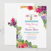 Baby shower Aloha Luau Flamant rose Invitation (Devant / Derrière)