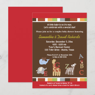 Baby shower Alphabet Jungle Invitation (Brown)