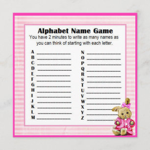 baby shower Alphabet Name & Bingo Game Pink Bunny Kaart