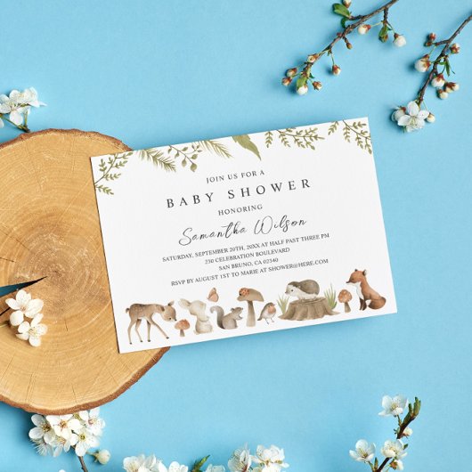 Baby shower animal forestier Carte postale Invitat