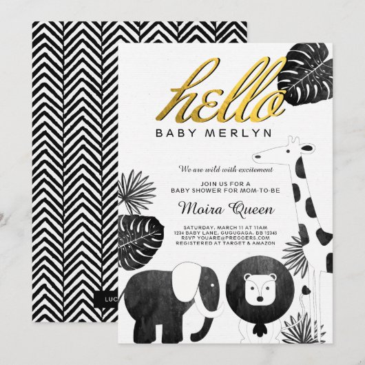 Baby shower animal Safari Invitation (Devant / Derrière)