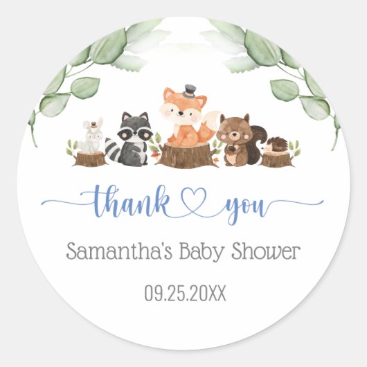 Baby shower animal Woodland Favoriser Sticker rond (Devant)