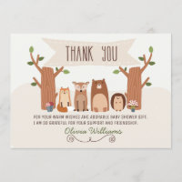 baby shower Animaux de bois Carte de remerciements