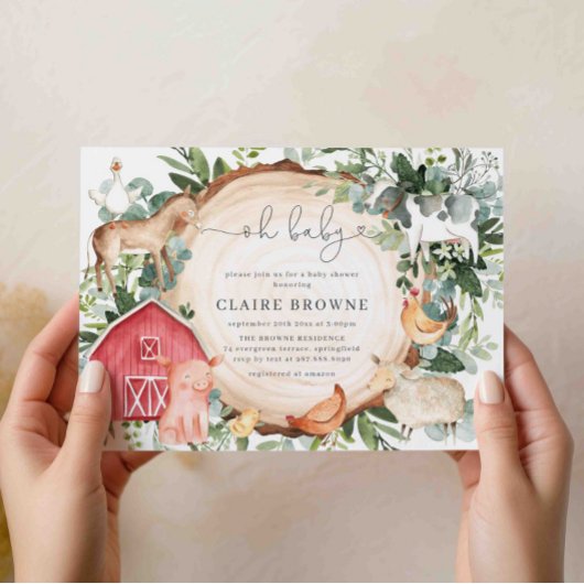 Baby shower Animaux de ferme Invitation