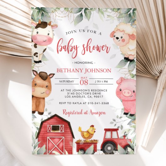 Baby shower Animaux de ferme Invitation