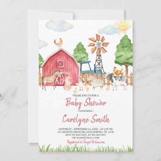 Baby shower Animaux de ferme Invitation (Devant)